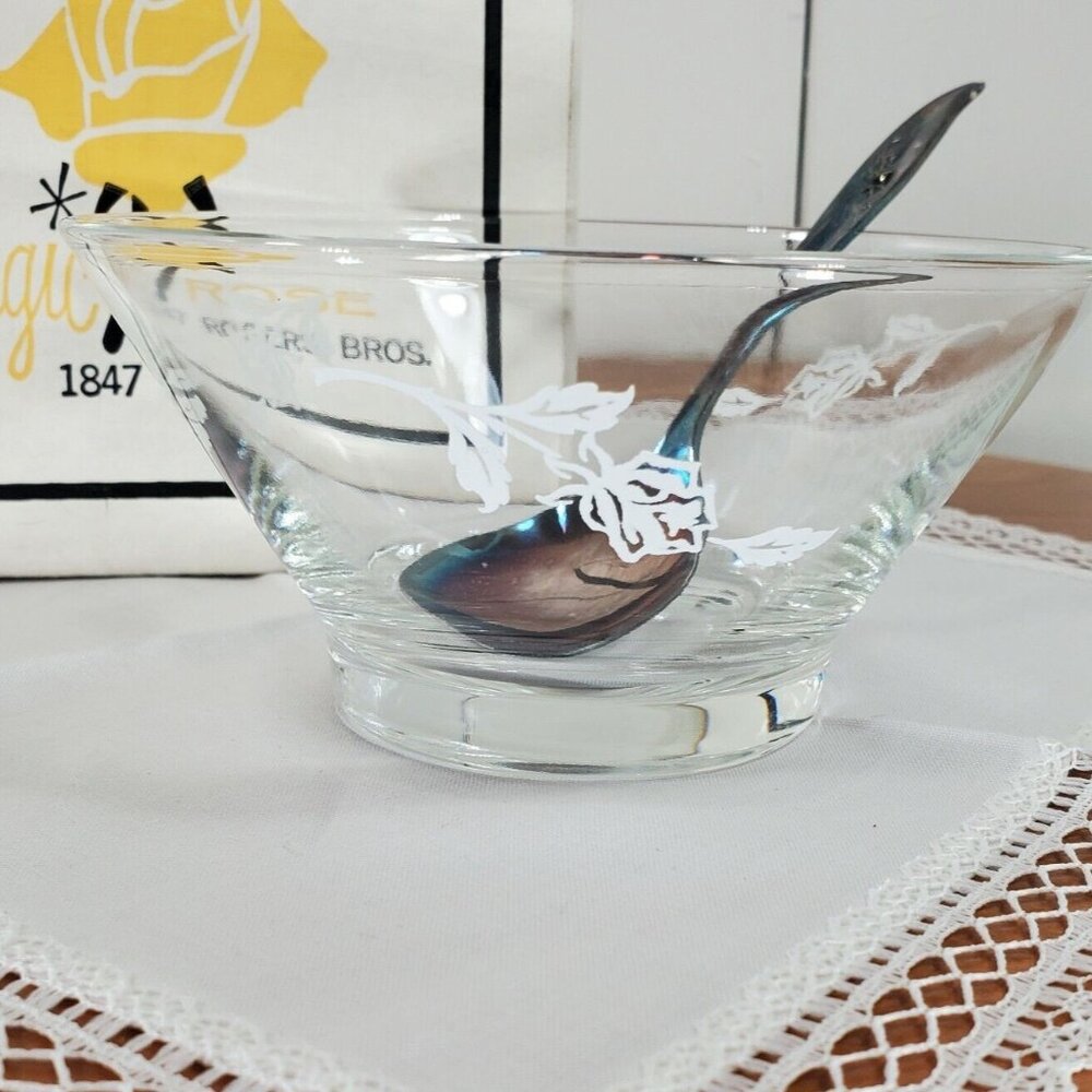 1847 Rogers Magic Rose  Bowl Spoon 5" serving set vintage gifts orig. box